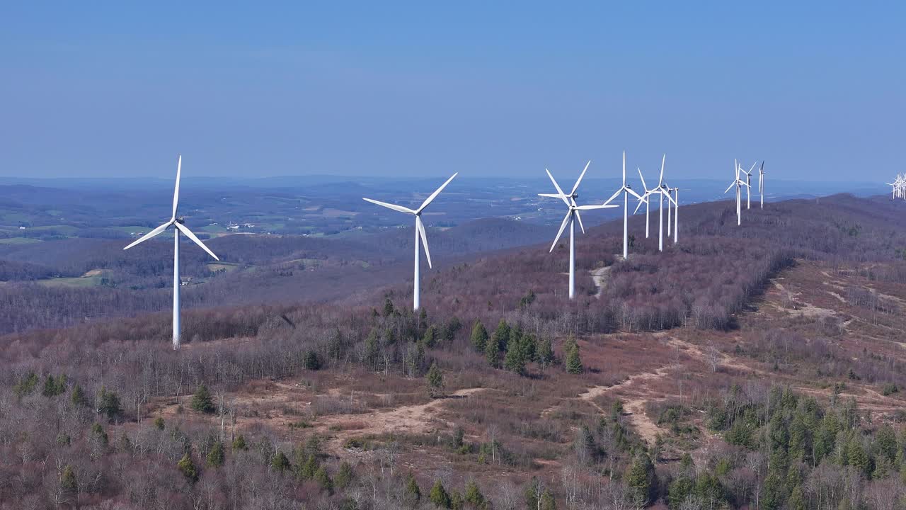 Drone video of Mountaineer Wind Energy Center, Thomas, West Virginia in United States