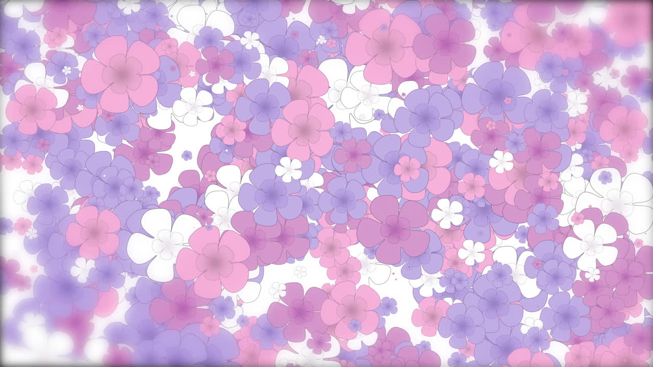 Abstract floral background. Movement of small pink and purple flowers. Spring looped animation.