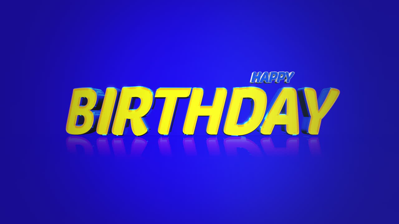 letras amarillas reflectantes flotan en la tarjeta de cumpleaños azul