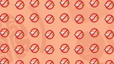 animation of prohibition signs with cigarette over medical icons