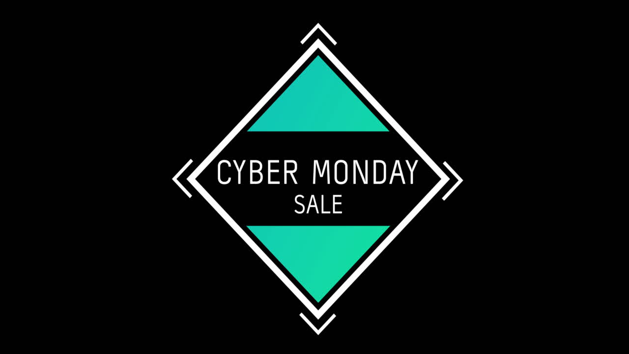 White and green Cyber Monday Sale text appearing against a black screen