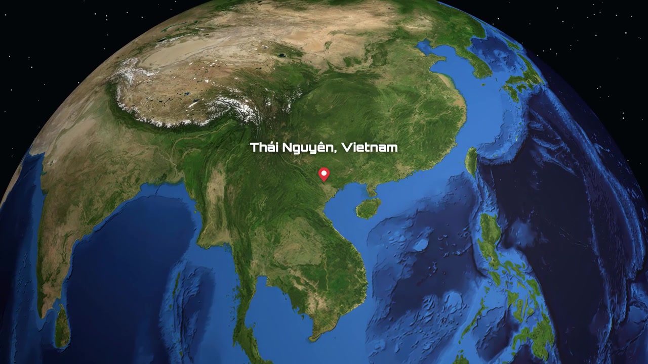 3D Animation of Earth Rotating and Pinpointing Thái Nguyên, Vietnam