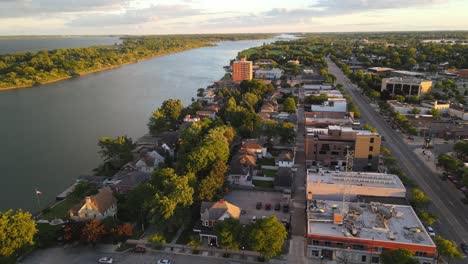 aerial view of a town at sunset