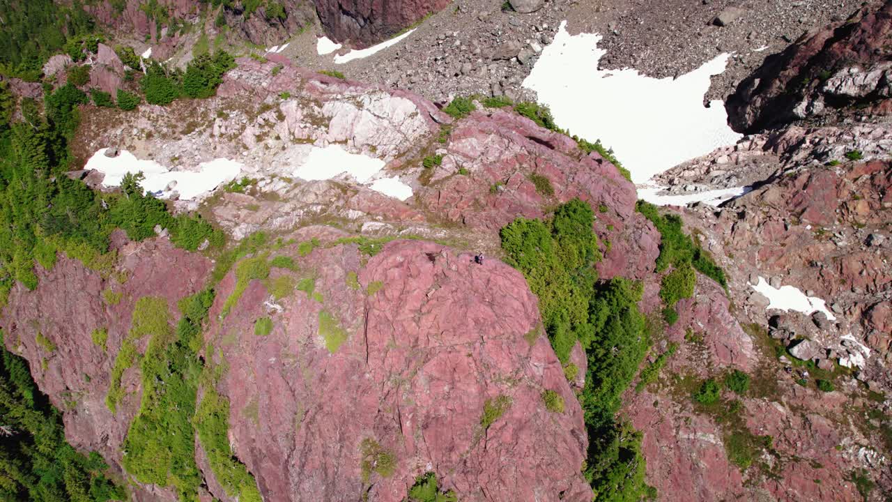 정상 회담에서 공중 회전 팬 다운 등산객 - mackenzie range, vancouver island, bc, canada