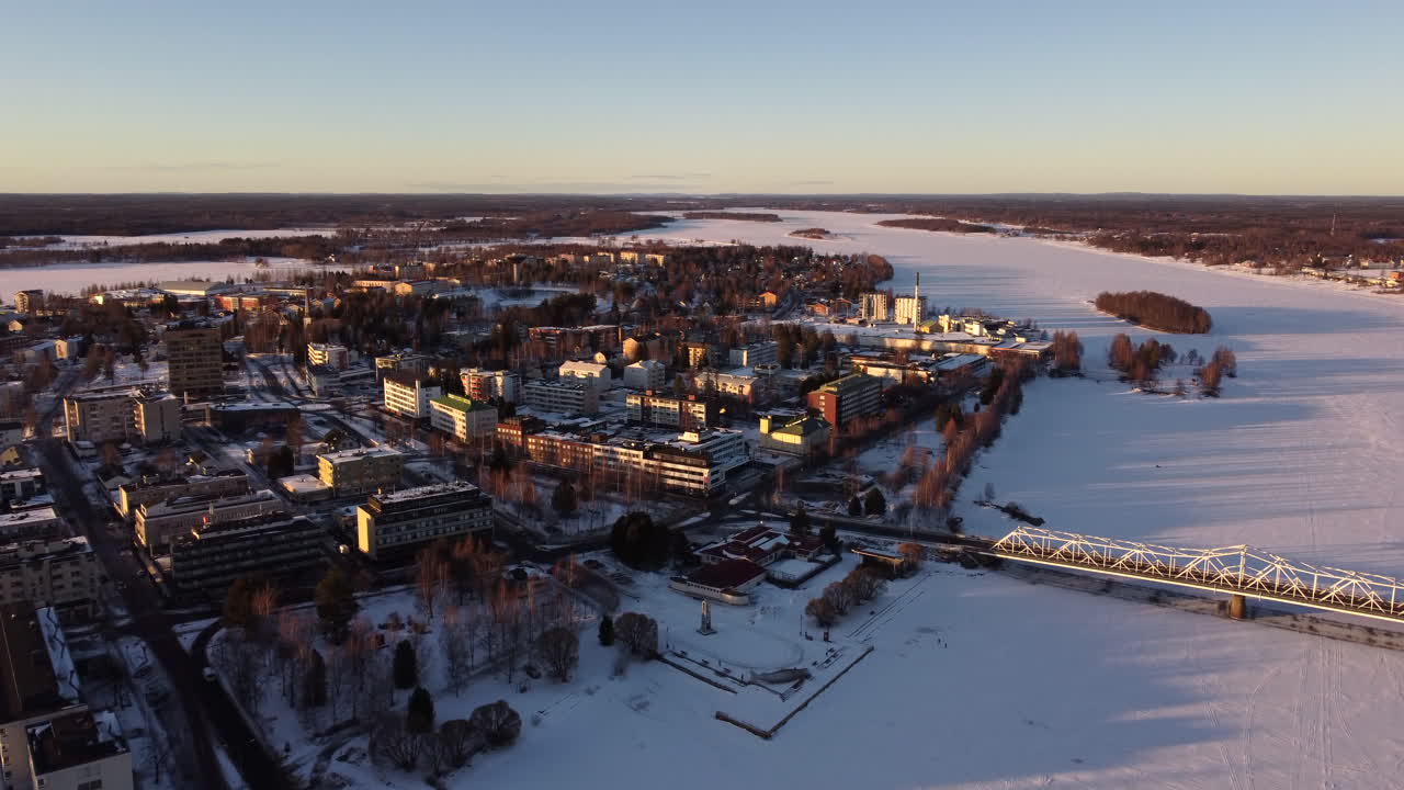 Winter Landscape Over Tornio City And Municipality In Lapland, Finland. Aerial Drone Shot