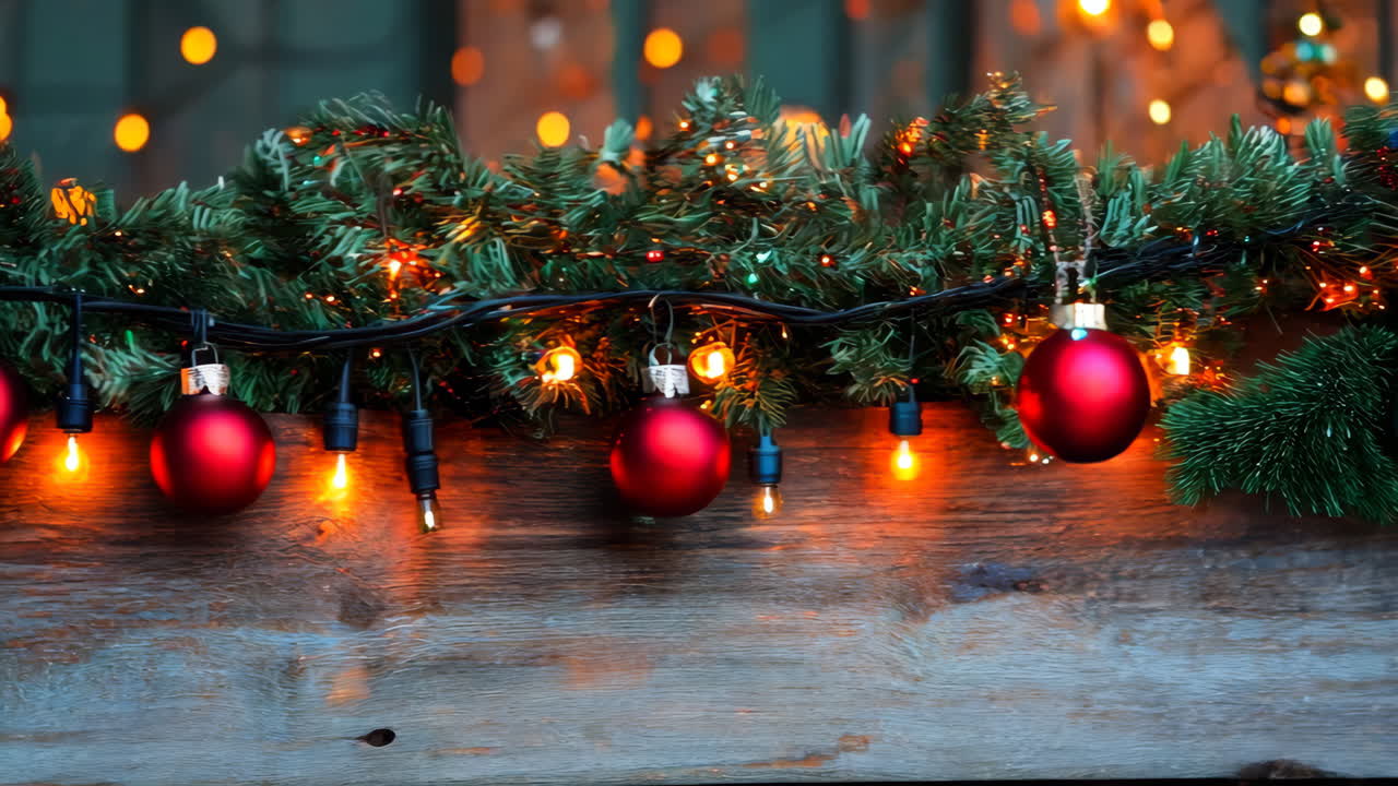 A Christmas tree with lights and ornaments hanging from it. The lights are orange and blue