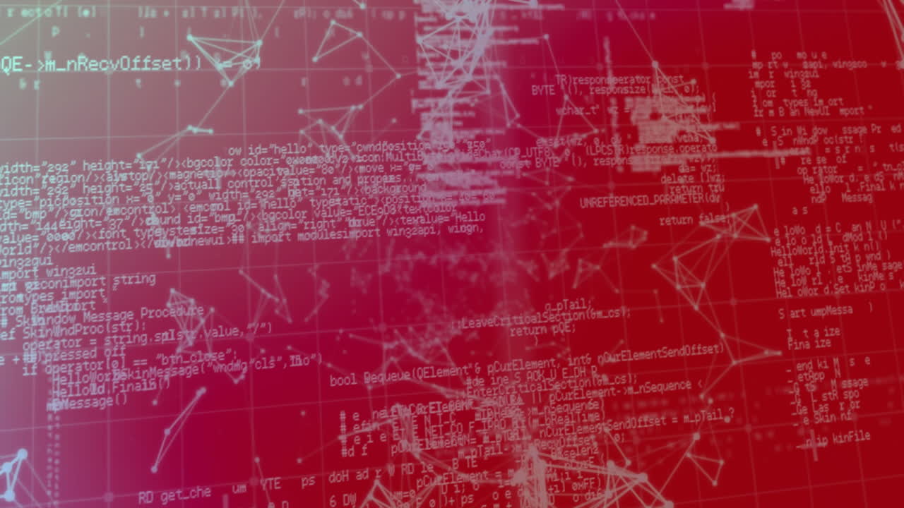 animación de la red de conexiones y procesamiento de datos contra un fondo de gradiente rosa