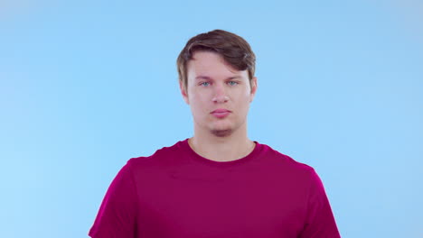 mocking, backchat and face of a man with a gesture