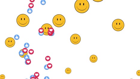 Animation-Von-Social-Media-Reaktionen-Und-Emoticons-Auf-Weißem-Hintergrund