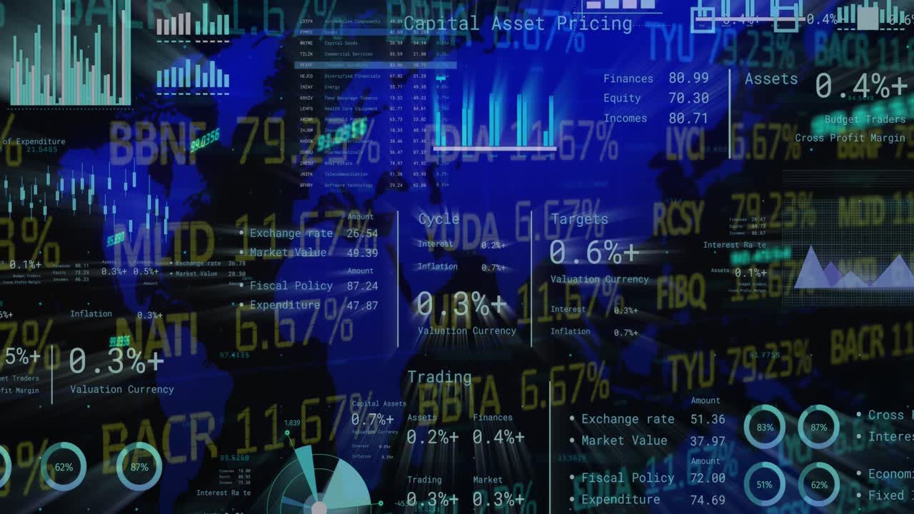 Animation of financial data processing over world map