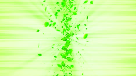vortex from green leaves. spiral shiny particle of seasonal leaves. dancing leaf. colorful nature tunnel loop animation.