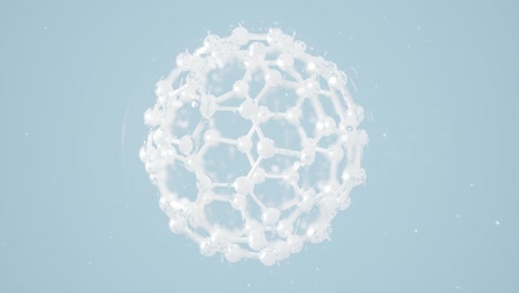 molécula química con fondo azul, representación en 3d