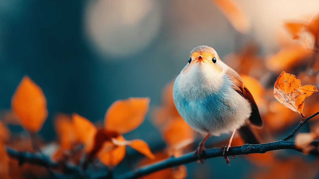 A Captivating Bird Perched Among Autumn Leaves: The Enchanting Beauty of Nature's Palette Captured in Stunning Detail