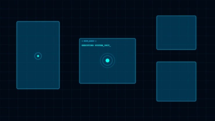 Futuristic Digital Interface Displaying System Execution Process
