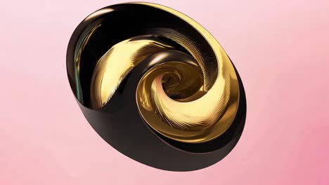 abstract golden and black spiral sculpture on pink background