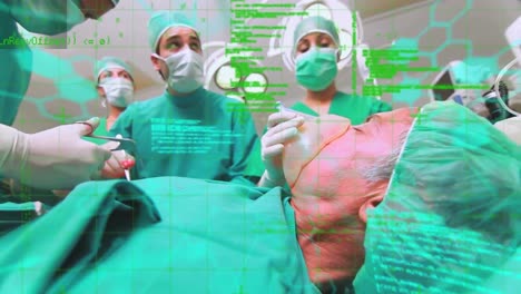animación del procesamiento de datos sobre diversos cirujanos en el quirófano