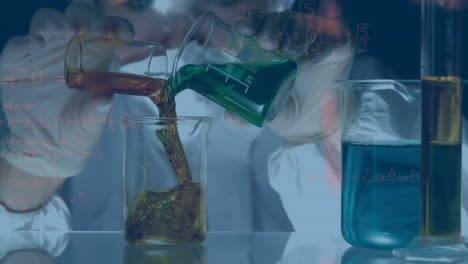 animación de ecuaciones matemáticas sobre un científico que sostiene un vaso