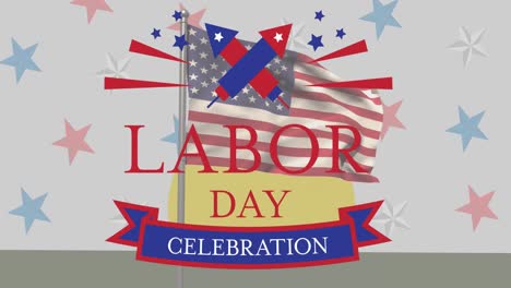 Animation-of-labor-day-celebration-text-over-flag-of-united-states-of-america