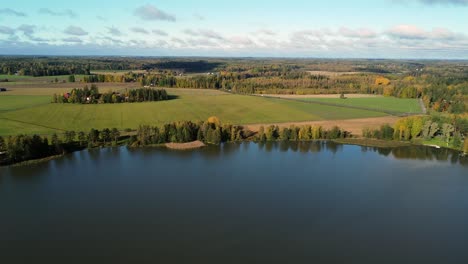 aerial view of a tranquil lake and autumn countryside in finland