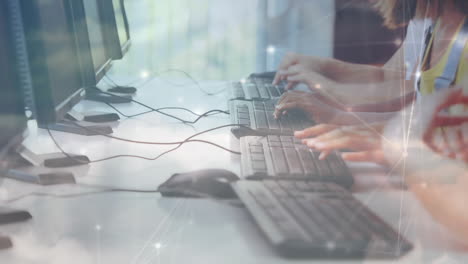 animation of network of connections over schoolchildren using computers