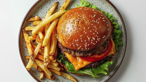 a delicious cheeseburger with french fries