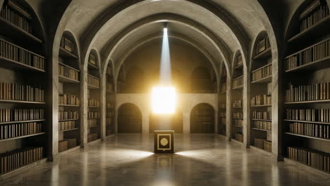 mysterious light in an ancient library hall