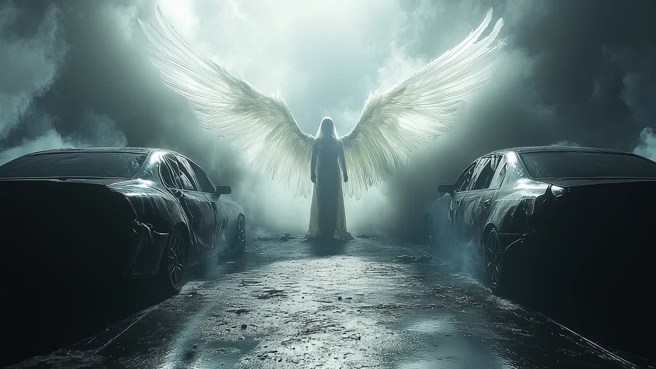 Angel Between Crashed Cars