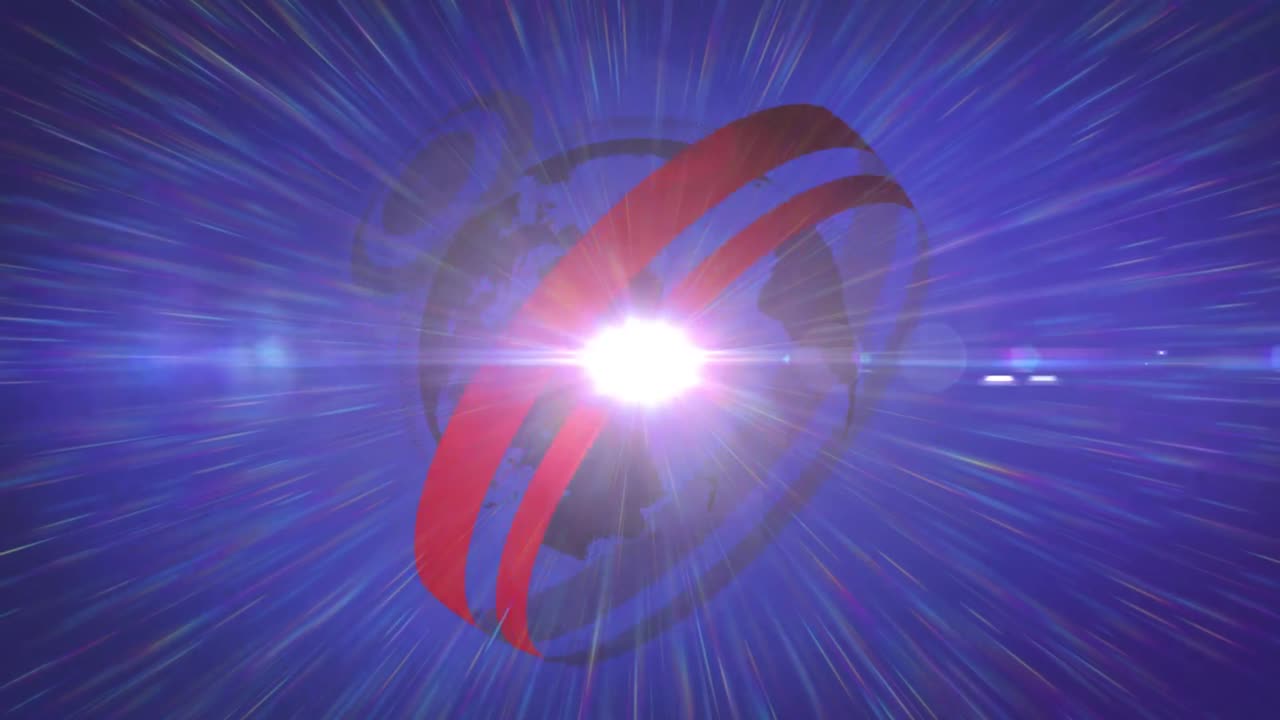 animación del globo y los rastros de luz con círculos sobre fondo azul