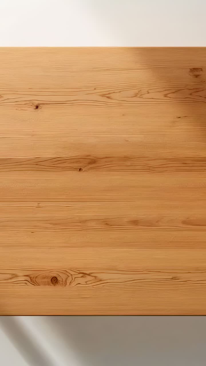 Video verticale: tavolo con luce variabile che mostra il cambiamento dell'ombra in studio con parete chiara e striscia scura