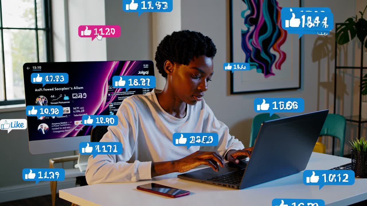 Woman Engaging with Social Media on Laptop