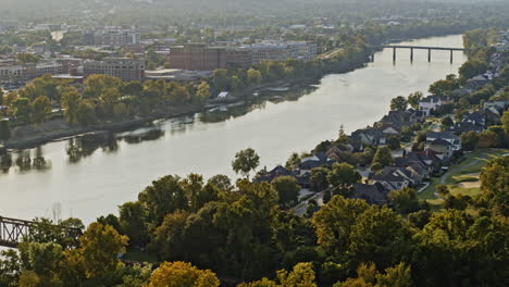 augusta georgia aerial v14 tracking shot across savannah river toward riverside residential and tranquil river golf club - shot with inspire 2, x7 camera - october 2020