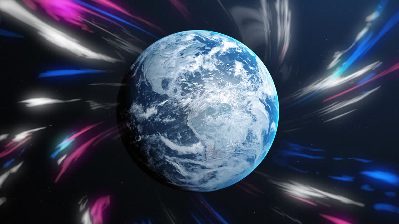 지구 위에 빛나는 빛의 흔적의 애니메이션