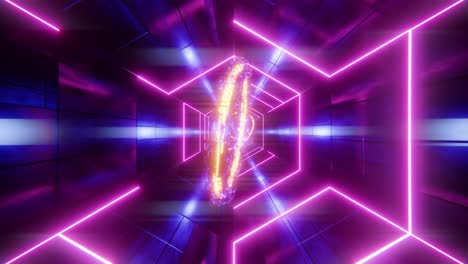 Flying-through-a-tunnel-with-purple-bars-and-yellow-rings.-Infinitely-looped-animation.