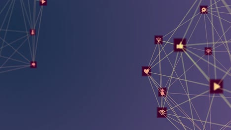 animation of network of connections with icons over violet background