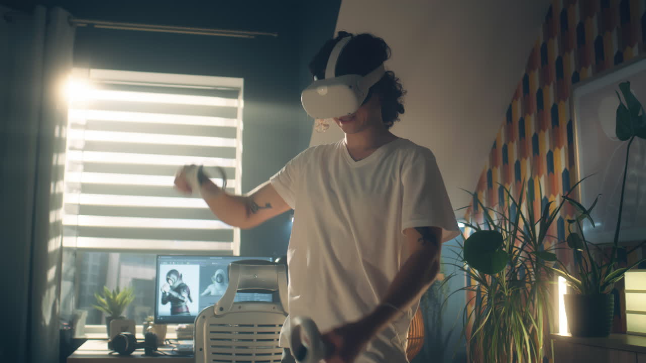 Person playing VR game at home