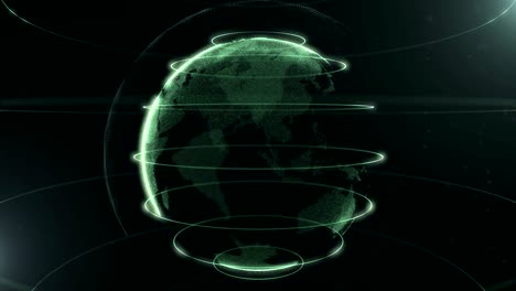 futuristic sphere of dots. globalization interface. green loops around sphere. color precision. moving blicks. 4k.