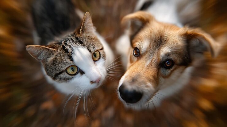 A Heartwarming Moment Between a Cat and Dog Captured in Stunning Detail, Showcasing Their Unique Expressions and Close Bond in Nature's Splendor
