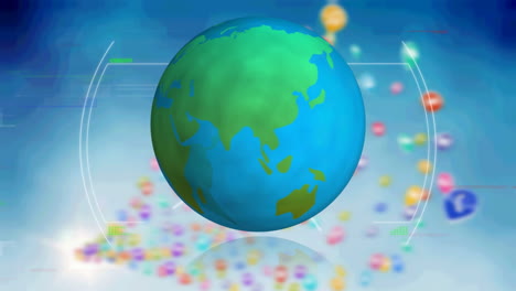 animación del globo con iconos y red de conexiones