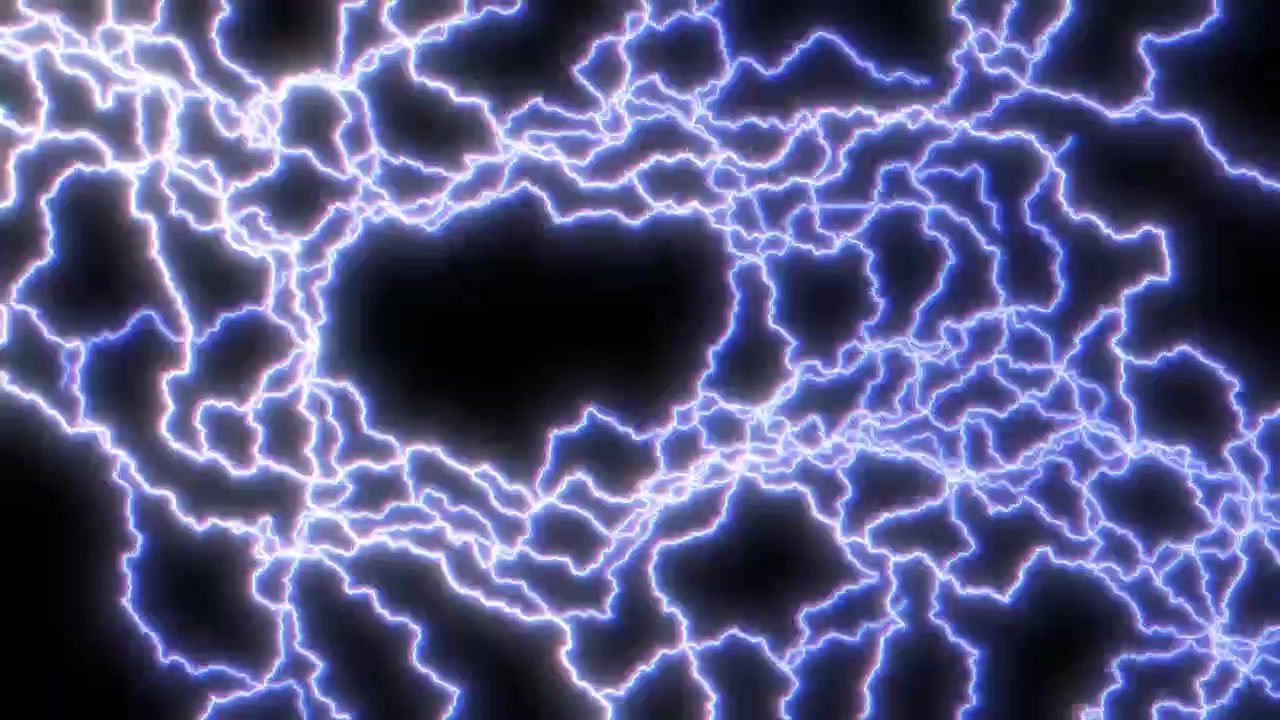 Full Screen Chaotic Electric Lightning Charge with Dozens of Strikes and Chromatic Glow. Graphic Overlay to Add to Film, Video, VFX, Visual Effects Projects. Animation ProRes 4K.