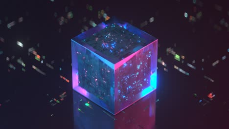 cubo con luces de neón brillantes bucle sin costuras animación de renderizado 3d