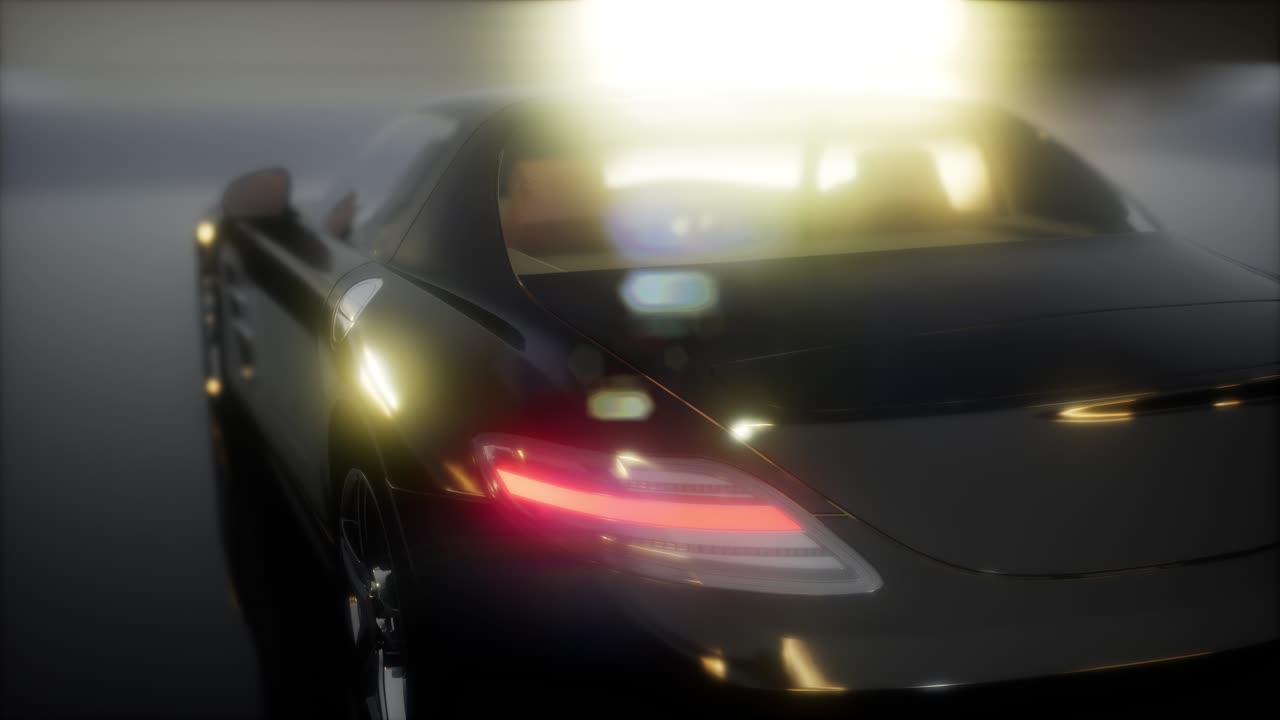 밝은 조명을 가진 어두운 스튜디오에서 럭셔리 스포츠 자동차