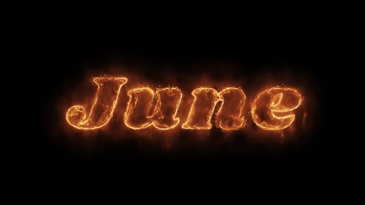 June word hot animated burning realistic fire flame and smoke seamlessly loop animation on isolated