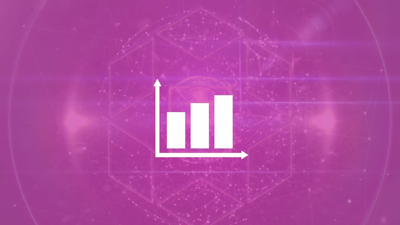 animación del icono de las estadísticas y el procesamiento de datos sobre un fondo púrpura