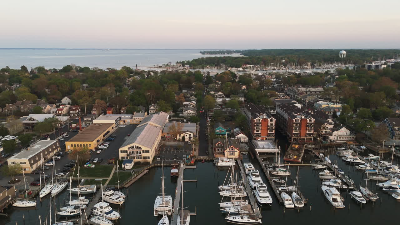 Marina And Eastport Neighborhood in Annapolis, Maryland, USA. - aerial shot