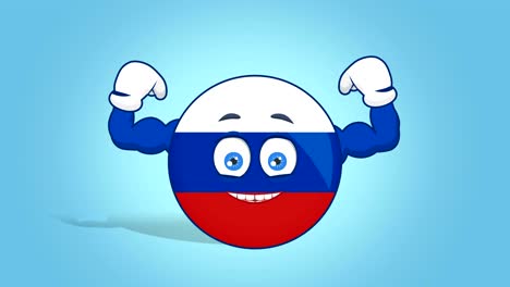 cartoon icon flag russia power muscle athlete with face animation with alpha matte