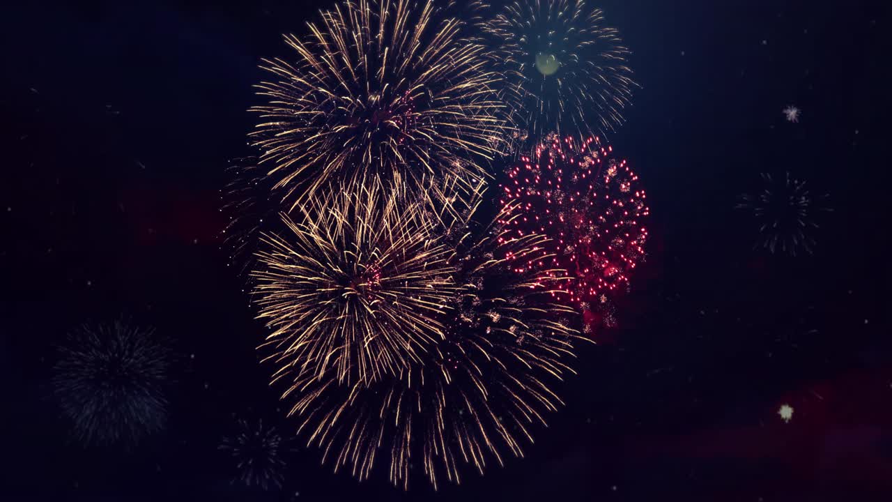 Golden shining glowing firework show loop animation background birthday anniversary celebration