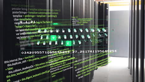 animación del procesamiento de datos y el teclado sobre la sala del servidor
