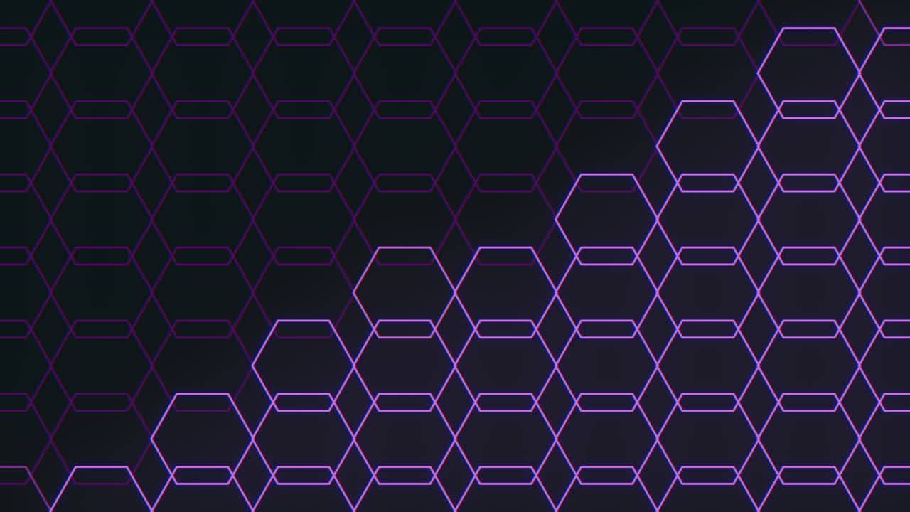 검은색 그라디엔트에  ⁇ 매이지 않는 네온 보라색 육각형 패턴