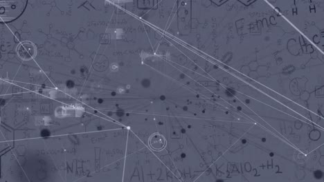 network of connections and data processing against chemical structures on white background