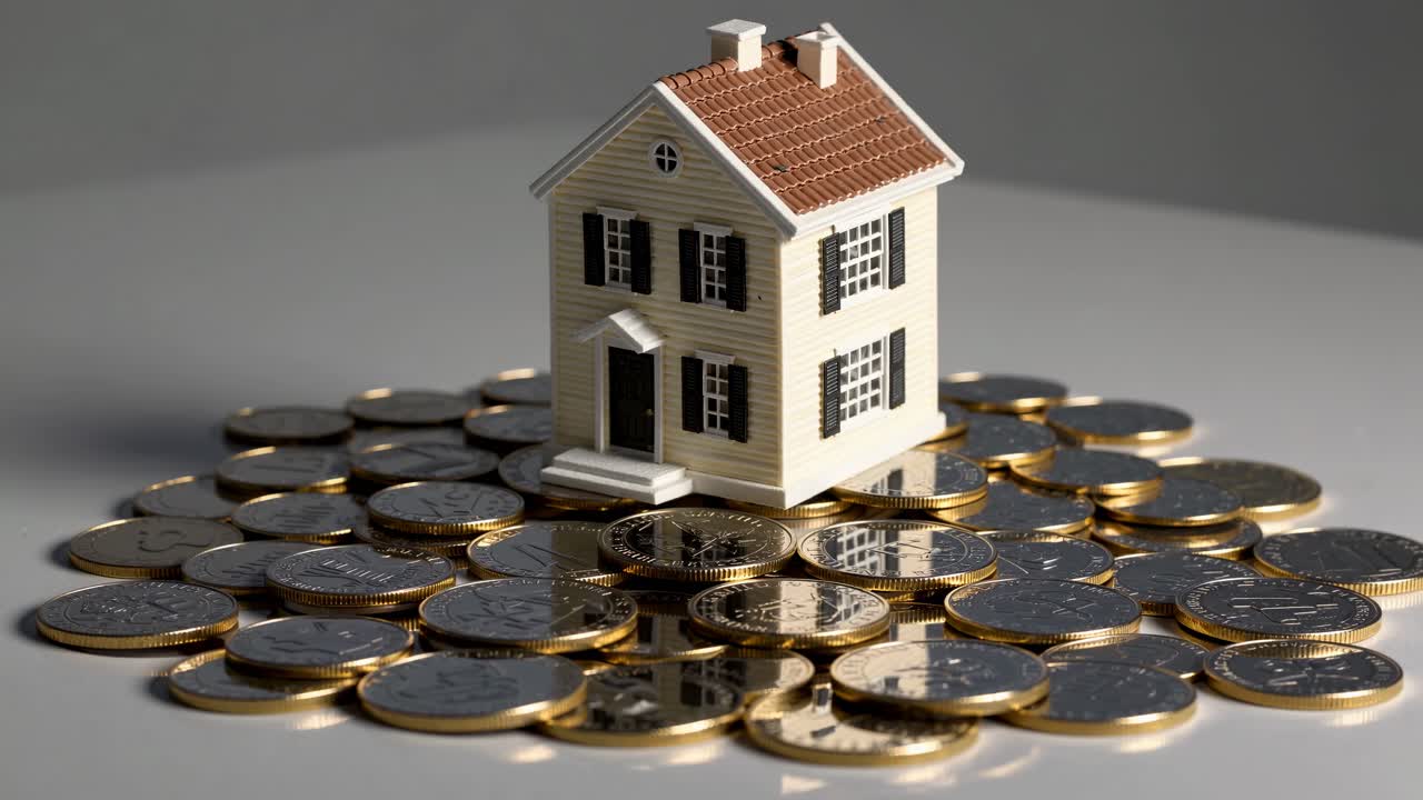 Miniature House on a Pile of Coins